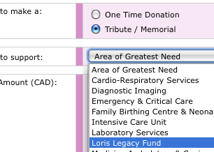 website 2-2 Select 'Tribute', and be sure to select 'Lori's Legacy Fund'